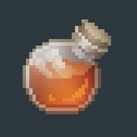 red potion rounded bottom bottle in pixel art style with isolated background vector