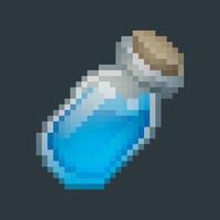 blue potion bottle in pixel art style with isolated background vector