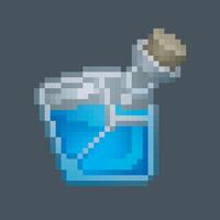 blue potion conical bottle in pixel art style with isolated background vector