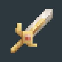 golden sword in pixel art style with isolated background vector