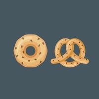 Pretzel and okies food in flat design with isolated backgrounddonut co vector