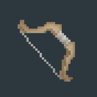 a wooden bow in pixel art style with isolated background vector