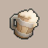 beer drink in the wooden mug with pixel art style and isolated background vector