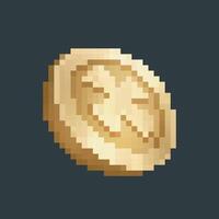 golden coin in pixel art style with isolated background vector