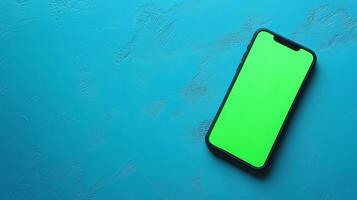 Isolated Smartphone with Vibrant Green Screen for Compositing photo