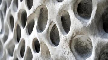 Unique wall with three-dimensional holes and textures, showcasing an innovative architectural design. photo