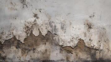 Close-up view of a cracked plaster wall highlighting areas in need of repair and restoration. photo
