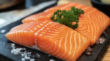 Fresh Salmon Fillets on Ice photo