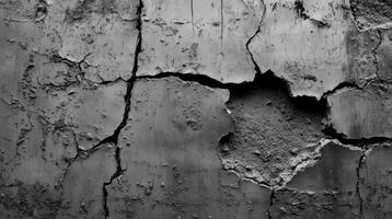 Close-up of a cracked and peeling cement wall revealing faded colors and rough textures. photo