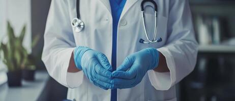 Close-up of a Healthcare Worker Wearing Sterile Gloves photo