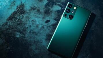 Sleek Green Smartphone Design with Multiple Camera Lenses photo