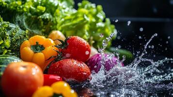 Splashing Water on a Bag Full of Garden Vegetables photo