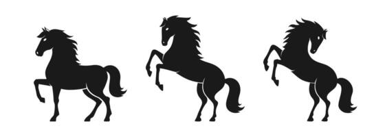 Set of black horse silhouettes. Elegant and dynamic showcasing various horse poses and movements. vector