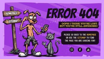 Error 404 Page with Cartoon Characters and Humorous Message vector