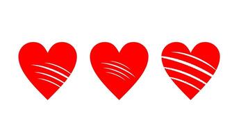 Set of scratch red hearts icon, broken heart, breakup, divorce concept vector