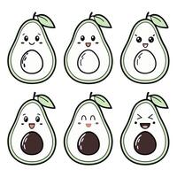Hand Drawn Cute Avocado Cartoon Characters Showing Different Emotions in Minimal Style vector