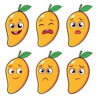 Cute Cartoon Mango Characters Expressing Different Emotions in Hand Drawn Colorful Style vector