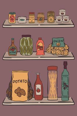 Illustration of pantry shelves.