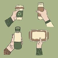 Reusable containers hand drawn illustration. vector