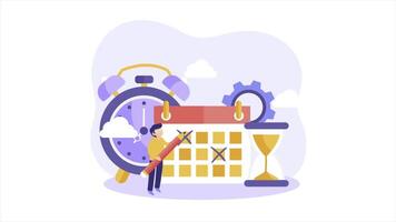 2D Woman Holding Calendar and Clock, Time Management Animation, 2D Explainer, Office Time in 4K Resolution video