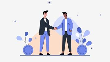 Two Men Shaking Hands in Business Attire, 2D Business Partnership Animation in 4k resolution video
