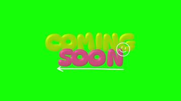 chegando em breve texto ícone animação, 2d anúncio animação em verde tela fundo dentro 4k resolução video