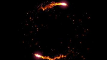 Circle of Fire and Sparks Animation, Glowing Flame Loop on Black Background in 4K Resolution video