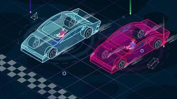 Two Cars Racing 2D Animation, Speed Race Animation, Car Racing Scene VR Technology in 4K Resolution video