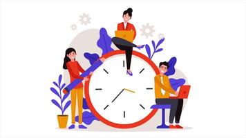 People Near Big Clock, Time Management Animation, Task Management, Teamwork Animation, 2D Loop Animation, Productivity in 4K Resolution video