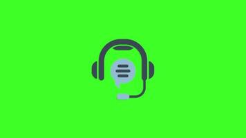 Microphone and Headphones Icon Animation on Green Background, 2D Audio Equipment for Podcast and Music Recording in 4K video