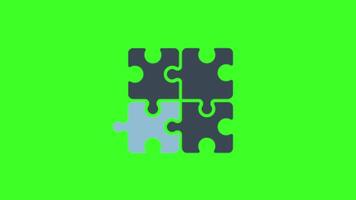 Puzzle Piece Icon Animation on Green Screen Background, 2D Problem Solving and Collaboration Concept in 4K Resolution video