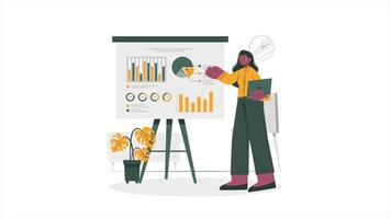 Office Worker Showing Business Presentation, 2D Cartoon Animation, Office Presentation, Business Strategy, Animated Office Scene, 4K Resolution video
