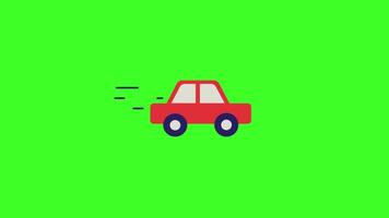 Red Car Icon Animation on Green Screen Background, 2D Vehicle Illustration for Transport and Traffic Concept in 4K Resolution video