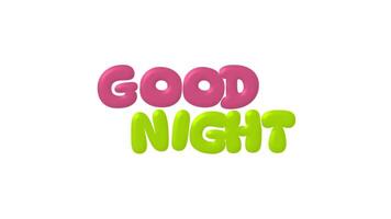 Good Night Text 2D Animation on a White Background, Sleep Message, Bedtime Greeting Animation in 4K Resolution video
