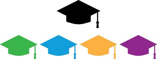 Colorful graduation hat icon set in different colors . Graduation cap icon . illustration vector