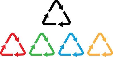 Colorful recycle icon set in different colors . Recycle triangle icon for product packaging labels . illustration vector
