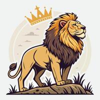 Lion with crown on top of hill illustration vector