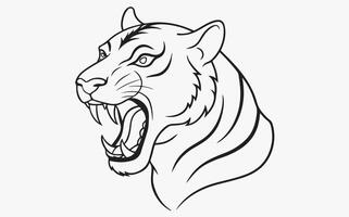 A drawing of a tiger head with its mouth open vector