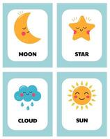 A set of cards for studying natural phenomena. Tasks for kindergarten. vector