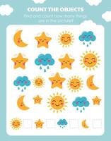 A page with a task for children to count the number of objects in a picture vector