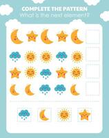 A page with a logic task for children to identify the next object. Worksheet for kindergarten vector