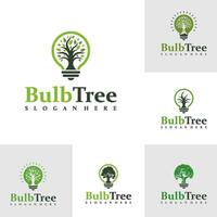 Set of Bulb Tree logo design concept . Tree Bulb Logo Design Template. Creative Symbol. Icon vector