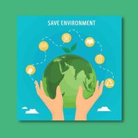 World Environment Day Post with a Person Holding Earth Connected with Energy Elements. vector