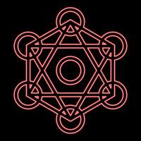 Neon metatron cube Sacred geometry color red vector