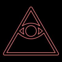 Neon kao Give all seeing eye in pyramid inside triangle Illuminati symbol Masonic red color vector