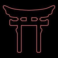Neon torri gate symbol Shinto Japanese Arch Asian Toria travel concept red color style vector