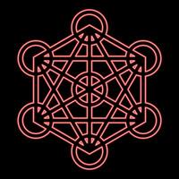 Neon metatron cube Sacred geometry red vector