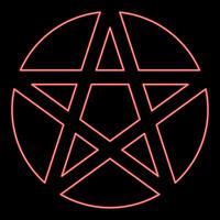 Neon pentakl Neopagan Wicca Pentacle Neo paganism sign five pointed star in circle inside round Pentagram magic symbol red color vector