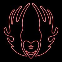 Neon inyyyati's tugy wing heart Universal Sufism symbol red color style vector