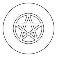 Pentakl Neopagan Wicca Pentacle Neo paganism sign five pointed star in circle inside round Pentagram magic symbol icon in circle round black color outline contour line vector